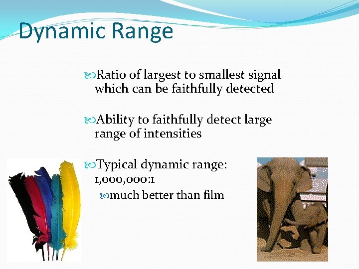 Dynamic Range Ratio of largest to smallest signal which can be faithfully detected Ability