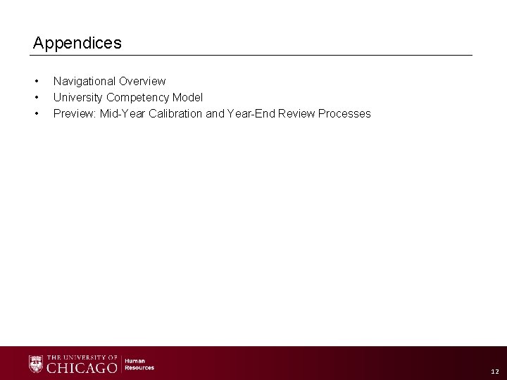 Appendices • • • Navigational Overview University Competency Model Preview: Mid-Year Calibration and Year-End