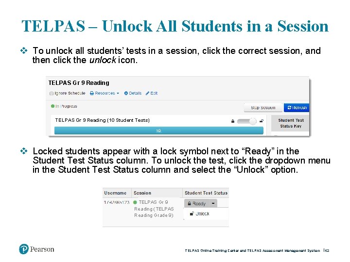 TELPAS – Unlock All Students in a Session v To unlock all students’ tests