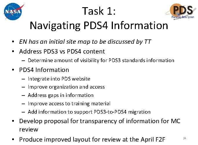 Task 1: Navigating PDS 4 Information • EN has an initial site map to