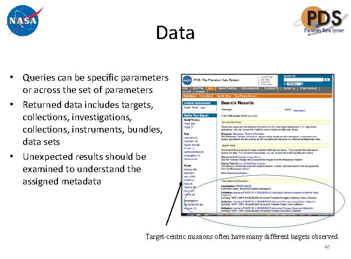 Data • Queries can be specific parameters or across the set of parameters •