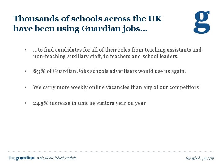 Thousands of schools across the UK have been using Guardian jobs… • …to find