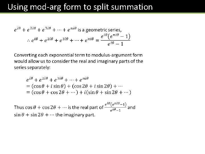 Using mod-arg form to split summation 