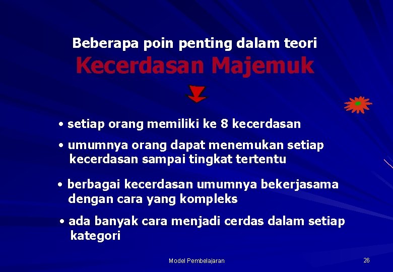 Beberapa poin penting dalam teori Kecerdasan Majemuk • setiap orang memiliki ke 8 kecerdasan