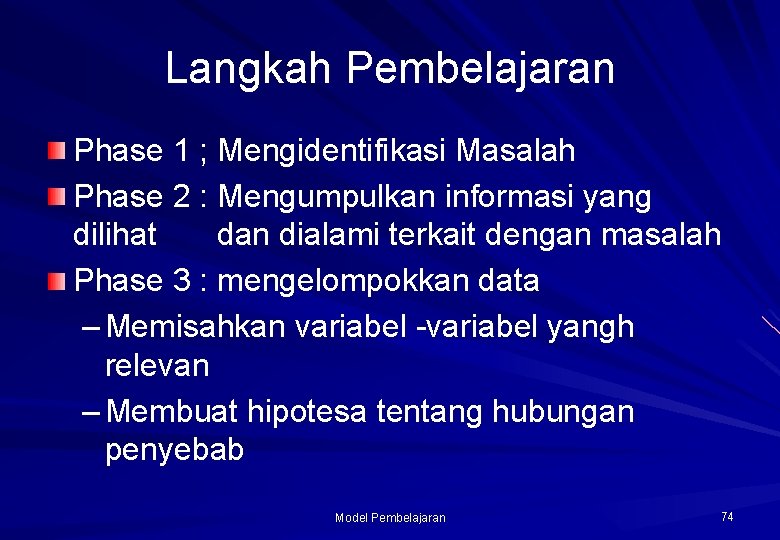 Langkah Pembelajaran Phase 1 ; Mengidentifikasi Masalah Phase 2 : Mengumpulkan informasi yang dilihat