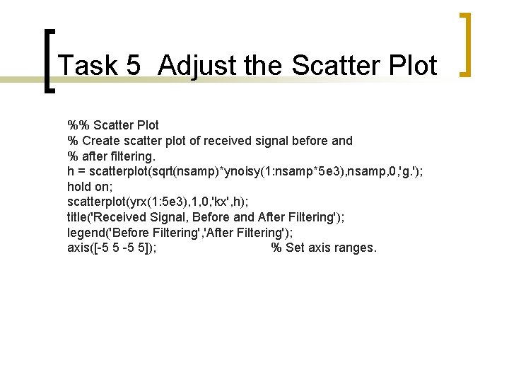 Task 5 Adjust the Scatter Plot %% Scatter Plot % Create scatter plot of