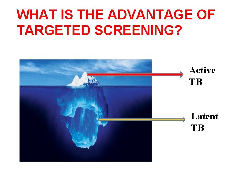 42 WHAT IS THE ADVANTAGE OF TARGETED SCREENING? Active TB Latent TB 