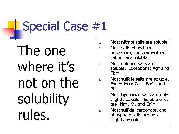 Special Case #1 The one where it’s not on the solubility rules. 1. 2.