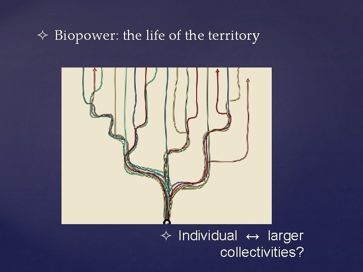 ² Biopower: the life of the territory ² Individual ↔ larger collectivities? 