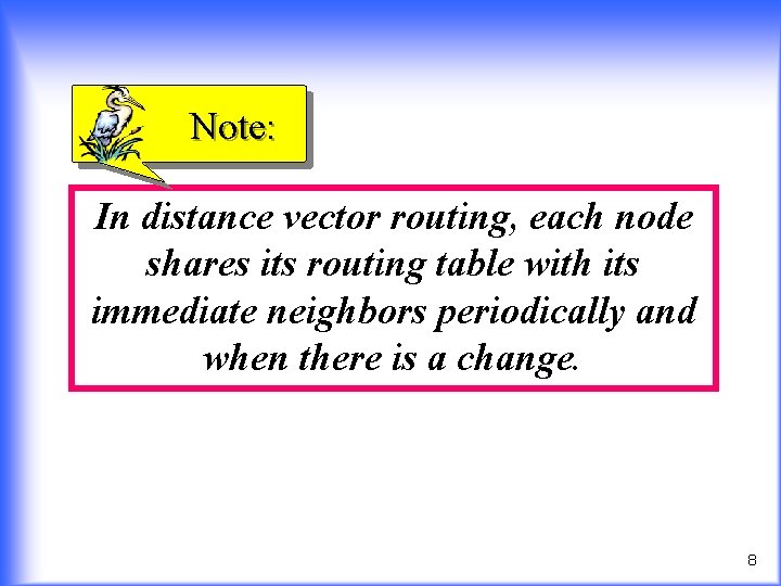 Note: In distance vector routing, each node shares its routing table with its immediate