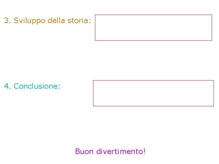 3. Sviluppo della storia: 4. Conclusione: Buon divertimento! 