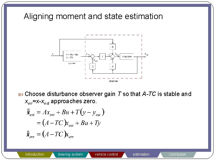 Aligning moment and state estimation Choose disturbance observer gain T so that A-TC is