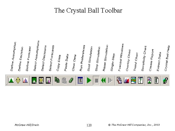 The Crystal Ball Toolbar Mc. Graw-Hill/Irwin 120 © The Mc. Graw-Hill Companies, Inc. ,