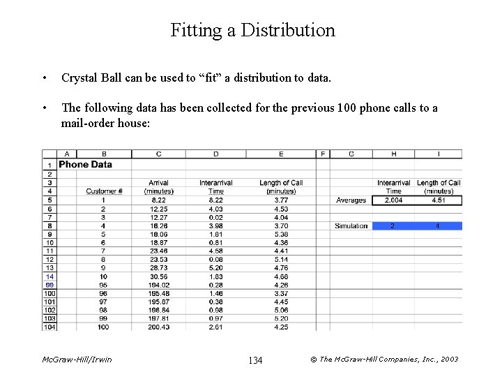 Fitting a Distribution • Crystal Ball can be used to “fit” a distribution to