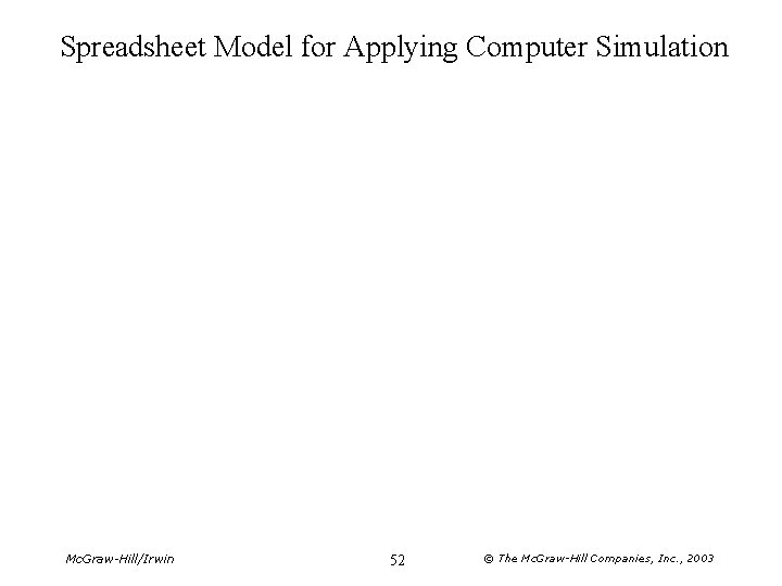 Spreadsheet Model for Applying Computer Simulation Mc. Graw-Hill/Irwin 52 © The Mc. Graw-Hill Companies,