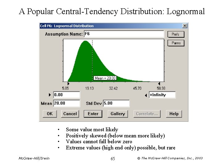 A Popular Central-Tendency Distribution: Lognormal • • Mc. Graw-Hill/Irwin Some value most likely Positively