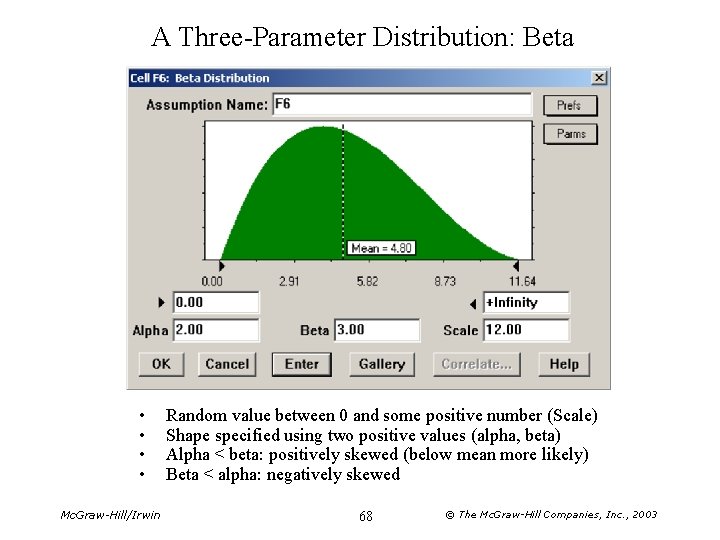 A Three-Parameter Distribution: Beta • • Mc. Graw-Hill/Irwin Random value between 0 and some