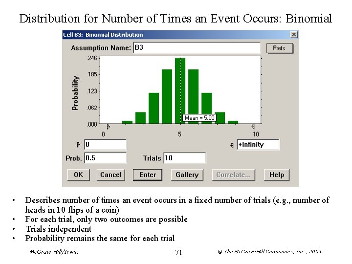 Distribution for Number of Times an Event Occurs: Binomial • • Describes number of