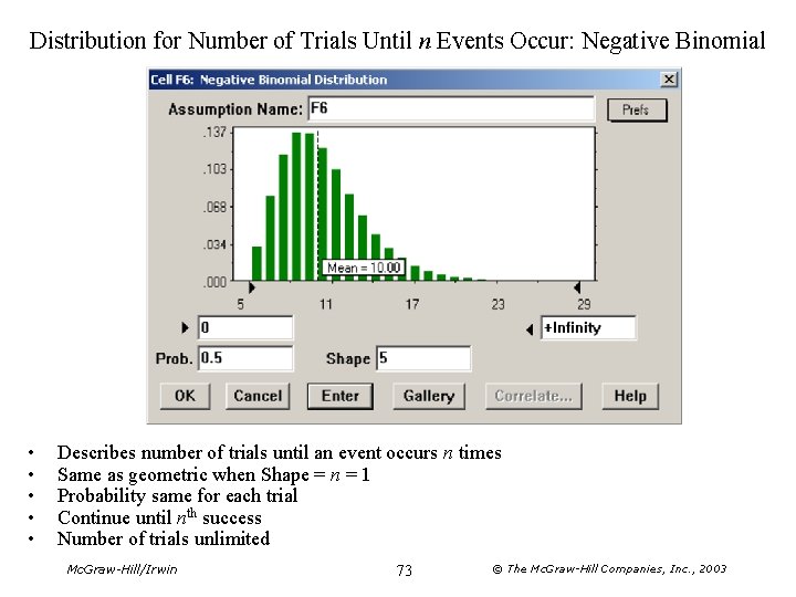 Distribution for Number of Trials Until n Events Occur: Negative Binomial • • •