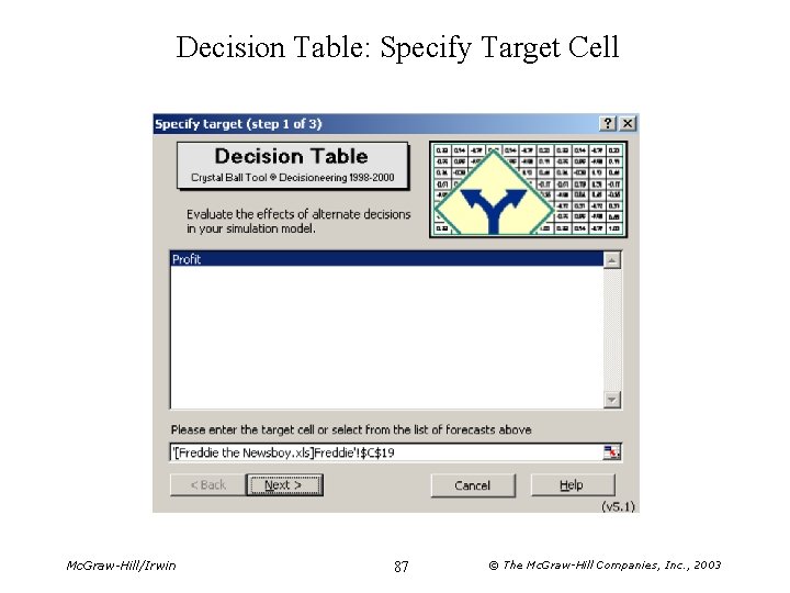 Decision Table: Specify Target Cell Mc. Graw-Hill/Irwin 87 © The Mc. Graw-Hill Companies, Inc.