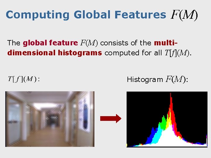 Computing Global Features F(M) The global feature F(M) consists of the multidimensional histograms computed