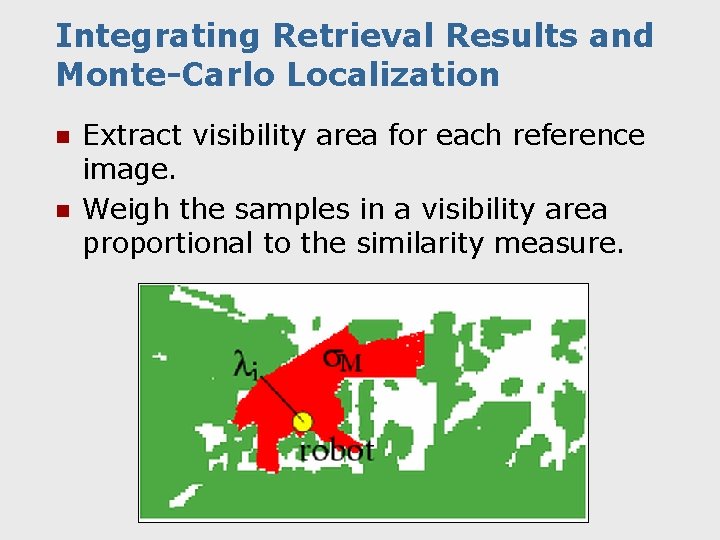 Integrating Retrieval Results and Monte-Carlo Localization n n Extract visibility area for each reference