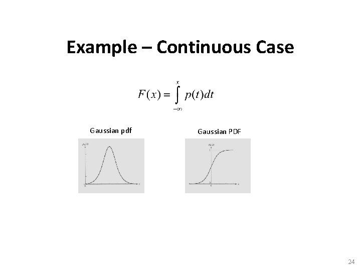 Example – Continuous Case Gaussian pdf Gaussian PDF 24 
