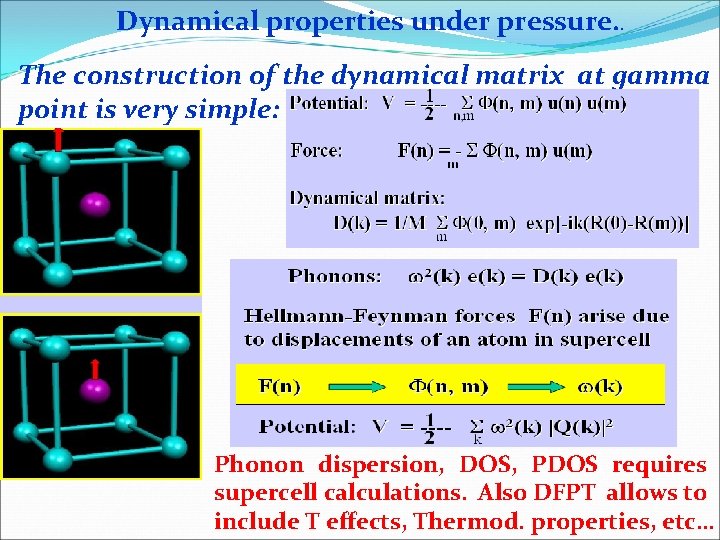 Dynamical properties under pressure. . The construction of the dynamical matrix at gamma point