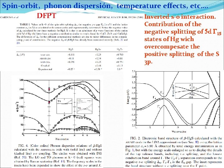 Spin-orbit, phonon dispersión, temperature effects, etc…. DFPT Inverted s-o interaction. Contribution of the negative