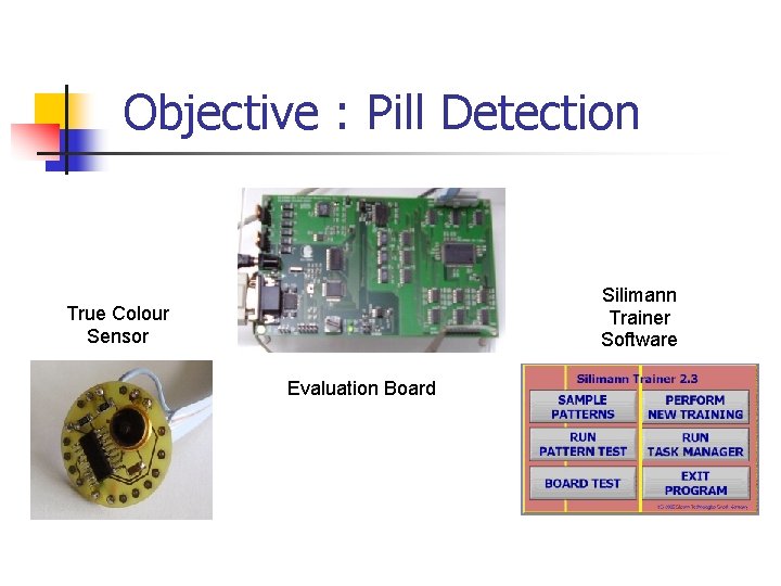 Objective : Pill Detection Silimann Trainer Software True Colour Sensor Evaluation Board 