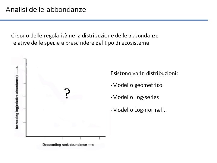 Analisi delle abbondanze Ci sono delle regolarità nella distribuzione delle abbondanze relative delle specie