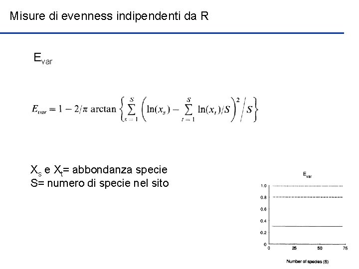 Misure di evenness indipendenti da R Evar Xs e Xt= abbondanza specie S= numero