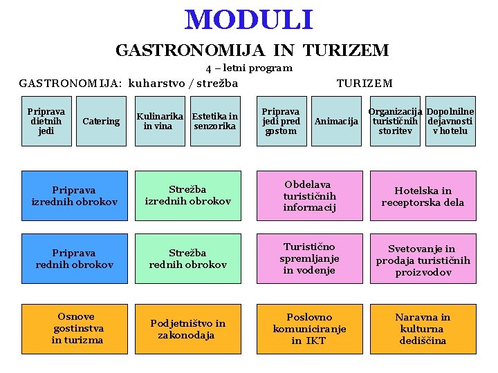 MODULI GASTRONOMIJA IN TURIZEM 4 – letni program GASTRONOMIJA: kuharstvo / strežba Priprava dietnih