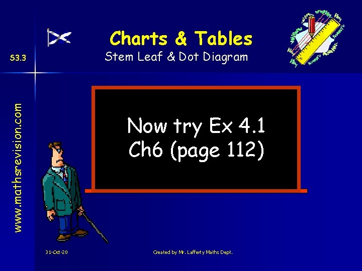 Charts & Tables Stem Leaf & Dot Diagram www. mathsrevision. com S 3. 3
