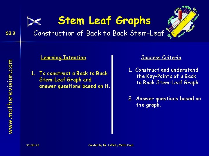 Stem Leaf Graphs www. mathsrevision. com S 3. 3 Construction of Back to Back