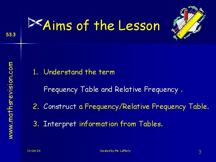 Aims of the Lesson www. mathsrevision. com S 3. 3 1. Understand the term