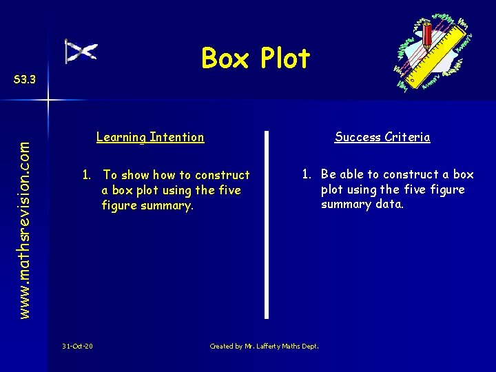 Box Plot www. mathsrevision. com S 3. 3 Learning Intention Success Criteria 1. To