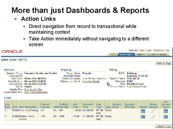 More than just Dashboards & Reports • Action Links • Direct navigation from record
