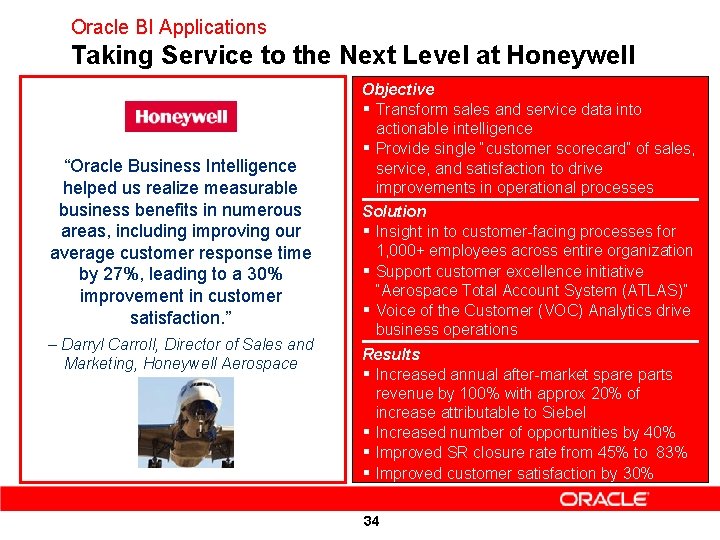 Oracle BI Applications Taking Service to the Next Level at Honeywell “Oracle Business Intelligence