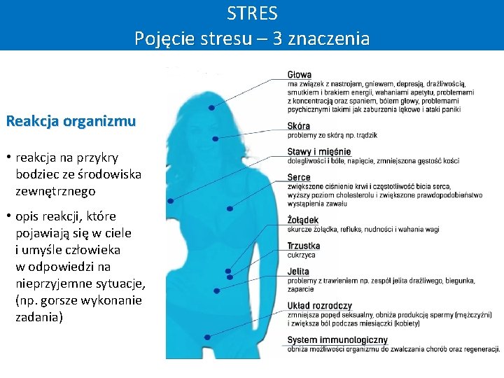 STRES Pojęcie stresu – 3 znaczenia Reakcja organizmu • reakcja na przykry bodziec ze