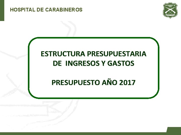 HOSPITAL DE CARABINEROS ESTRUCTURA PRESUPUESTARIA DE INGRESOS Y GASTOS PRESUPUESTO AÑO 2017 