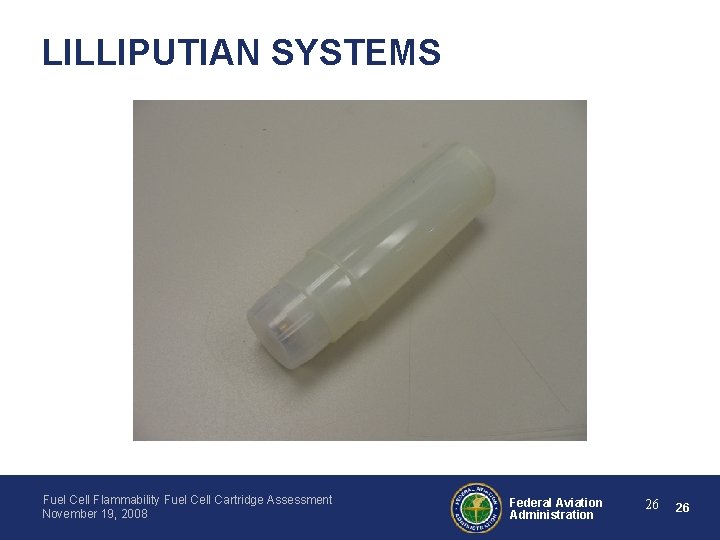 LILLIPUTIAN SYSTEMS Fuel Cell Flammability Fuel Cell Cartridge Assessment November 19, 2008 Federal Aviation