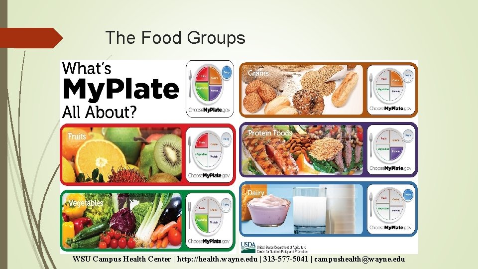The Food Groups WSU Campus Health Center | http: //health. wayne. edu | 313 The Food Groups WSU Campus Health Center | http: //health. wayne. edu | 313