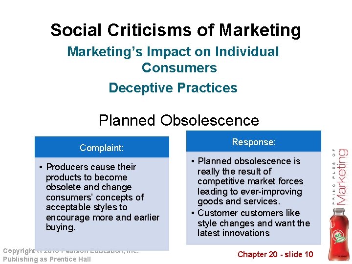 Social Criticisms of Marketing’s Impact on Individual Consumers Deceptive Practices Planned Obsolescence Complaint: •
