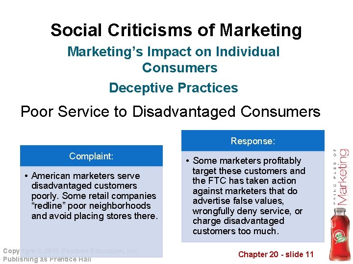 Social Criticisms of Marketing’s Impact on Individual Consumers Deceptive Practices Poor Service to Disadvantaged