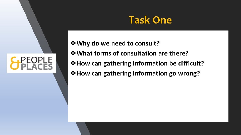 Task One v. Why do we need to consult? v. What forms of consultation