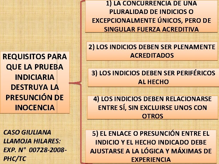 1) LA CONCURRENCIA DE UNA PLURALIDAD DE INDICIOS O EXCEPCIONALMENTE ÚNICOS, PERO DE SINGULAR