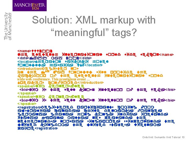 Solution: XML markup with “meaningful” tags? <name>WWW 2002 Th v h w w w