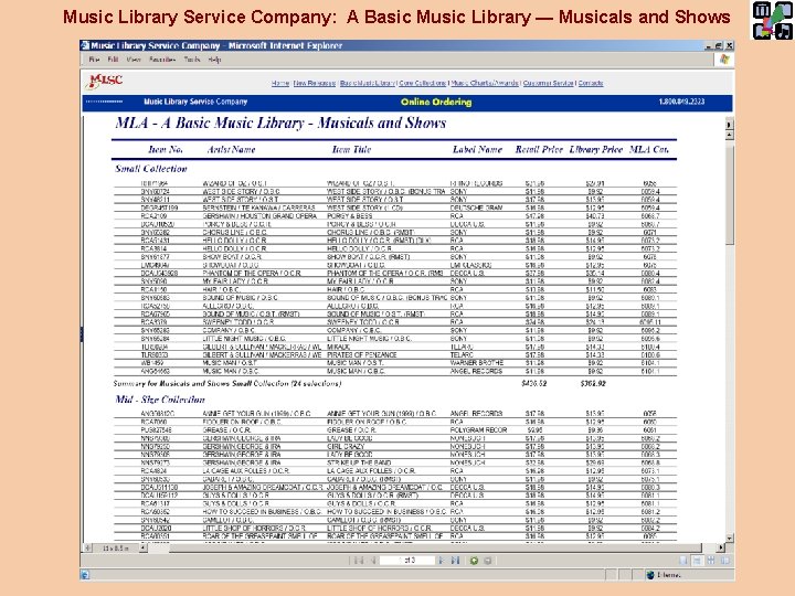 Music Library Service Company: A Basic Music Library — Musicals and Shows 