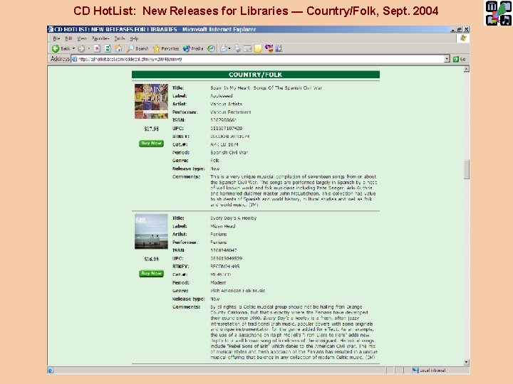 CD Hot. List: New Releases for Libraries — Country/Folk, Sept. 2004 